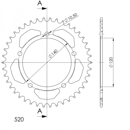 Rear ALU sprocket SUPERSPROX RAL-1793:42-BLK Negru 42T, 520 [1]