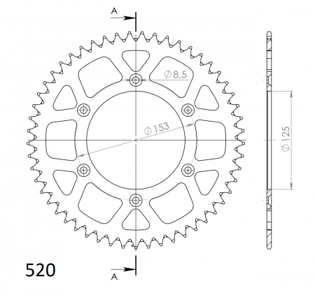 Rear ALU sprocket SUPERSPROX RAL-210:49-RED Rosu 49T, 520 [1]