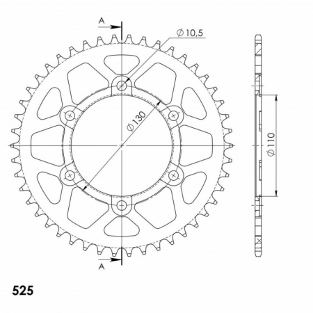 Piese moto - Rear ALU sprocket SUPERSPROX RAL-480:46-RED Rosu 46T, 525
