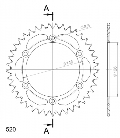 Rear ALU sprocket SUPERSPROX RAL-808:41-BLK Negru 41T, 520 [1]