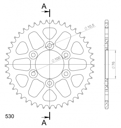 Rear ALU sprocket SUPERSPROX RAL-816:45-BLK Negru 45T, 530 [1]