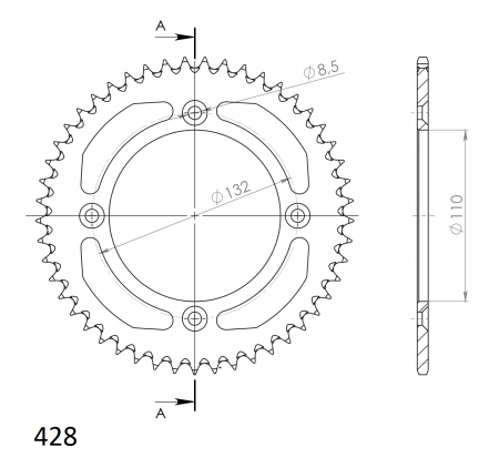 Rear ALU sprocket SUPERSPROX RAL-898:49-BLK Negru 49T, 428 [1]