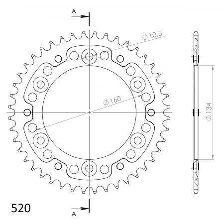 Rear sprocket SUPERSPROX STEALTH RST-1308:43-GLD auriu 43T, 520 [1]