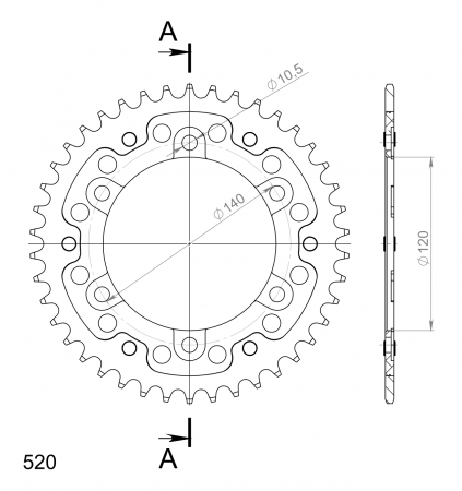 Rear sprocket SUPERSPROX STEALTH RST-1490:42-GLD auriu 42T, 520 [1]
