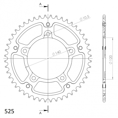 Rear sprocket SUPERSPROX STEALTH RST-1792:47-GLD auriu 47T, 525 [1]
