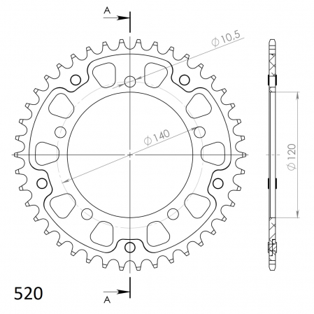 Rear sprocket SUPERSPROX STEALTH RST-1793:43-GLD auriu 43T, 520 [1]