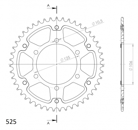 Rear sprocket SUPERSPROX STEALTH RST-2012:47-GLD auriu 47T, 525 [1]