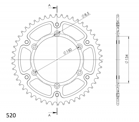 Rear sprocket SUPERSPROX STEALTH RST-460:48-BLK Negru 48T, 520 [1]