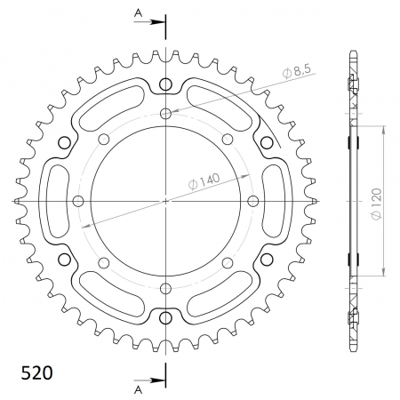 Rear sprocket SUPERSPROX STEALTH RST-487:43-GLD auriu 43T, 520 [1]