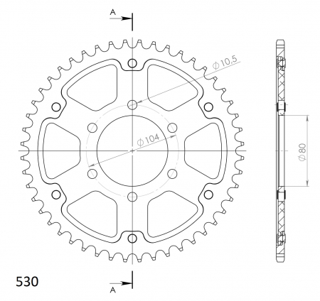 Rear sprocket SUPERSPROX STEALTH RST-488:46-GLD auriu 46T, 530 [1]