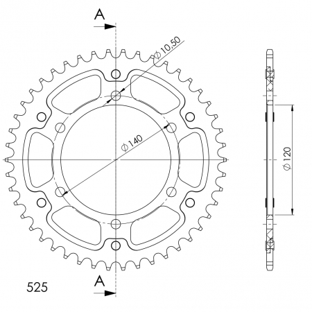 Rear sprocket SUPERSPROX STEALTH RST-498:46-GLD auriu 46T, 525 [1]