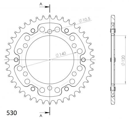 Rear sprocket SUPERSPROX STEALTH RST-499:42-GLD auriu 42T, 530 [1]