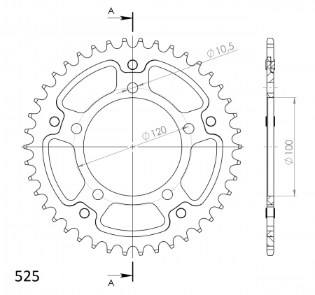 Rear sprocket SUPERSPROX STEALTH RST-702:42-GLD auriu 42T, 525 [1]