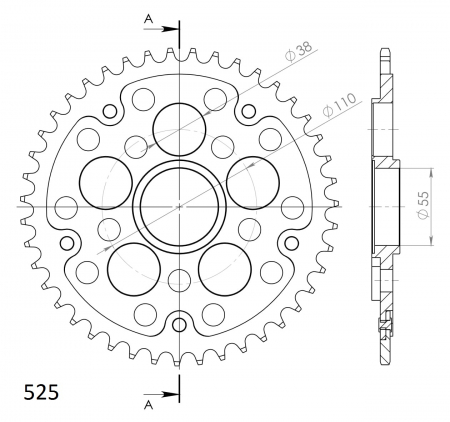 Rear sprocket SUPERSPROX STEALTH RST-733_525:43-BLK Negru 43T, 525 [1]
