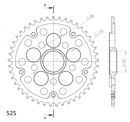 Rear sprocket SUPERSPROX STEALTH RST-733_525:45-BLK Negru 45T, 525 [1]