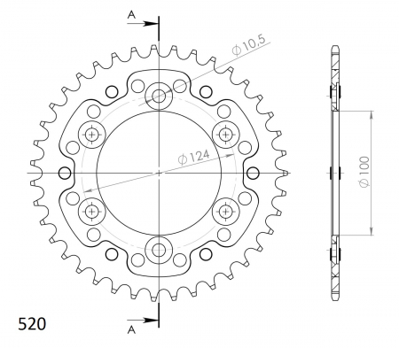 Rear sprocket SUPERSPROX STEALTH RST-735:38-BLK Negru 38T, 520 [1]