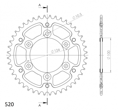 Rear sprocket SUPERSPROX STEALTH RST-735:43-GLD auriu 43T, 520 [1]