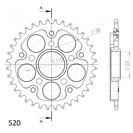 Rear sprocket SUPERSPROX STEALTH RST-736:36-BLK Negru 36T, 520 [1]