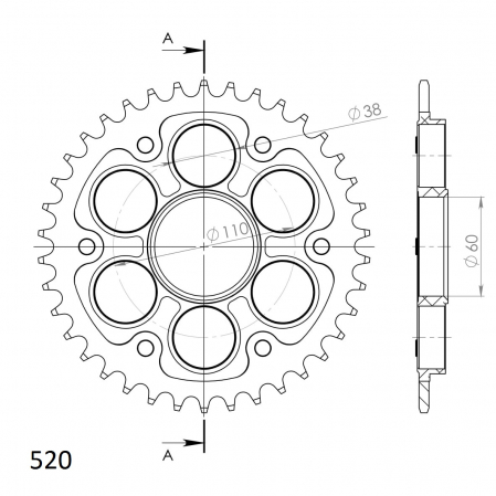 Rear sprocket SUPERSPROX STEALTH RST-737:38-RED Rosu 38T, 520 [1]