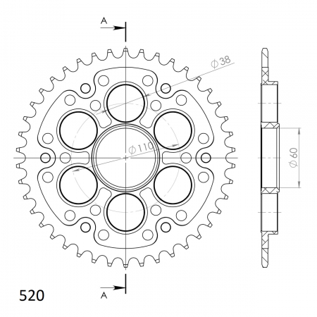 Rear sprocket SUPERSPROX STEALTH RST-737:43-BLK Negru 43T, 520 [1]