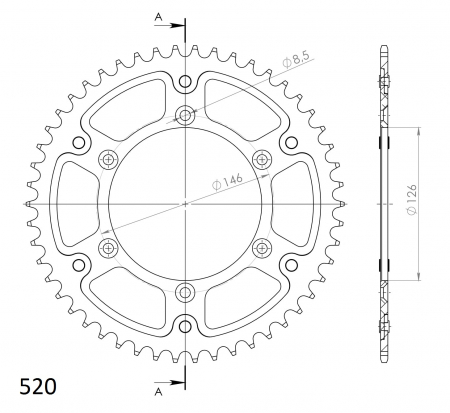 Rear sprocket SUPERSPROX STEALTH RST-808:50-GLD auriu 50T, 520 [1]