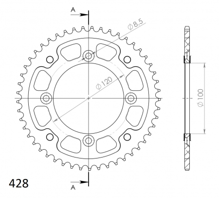 Rear sprocket SUPERSPROX STEALTH RST-998:48-GLD auriu 48T, 428 [1]
