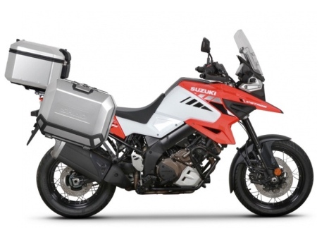 Piese moto - Set complet de cutii de aluminiu SHAD TERRA, 37L cutie centrala  si 47L / 47L cutii laterale, incluzand kit montaj si placa SHAD SUZUKI DL 1000 V-Strom/ DL 1050 V-Strom