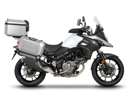 Piese moto - Set complet de cutii de aluminiu SHAD TERRA, 48L cutie centrala  si  47L / 47L cutii laterale, incluzand kit montaj si placa SHAD SUZUKI DL 650 V-Strom