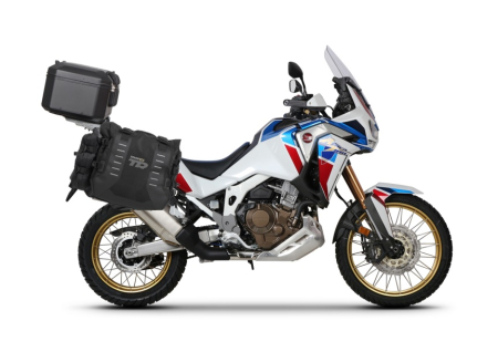 Piese moto - Set complet de genti laterale adventure SHAD TERRA TR40 si topcase din aluminiu SHAD TERRA TR55 PURE BLACK, incluzand kitul de montaj SHAD HONDA CRF 1100 L AFRICA TWIN ADVENTURE SPORT