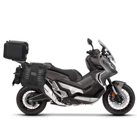 Piese moto - Set complet de genti laterale adventure SHAD TERRA TR40 si topcase din aluminiu SHAD TERRA TR55 PURE BLACK, incluzand kitul de montaj SHAD HONDA X-ADV 750
