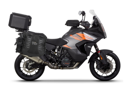 Piese moto - Set complet de genti laterale adventure SHAD TERRA TR40 si topcase din aluminiu SHAD TERRA TR55 PURE BLACK, incluzand kitul de montaj SHAD KTM 1200 SUPER ADVENTURE S/R