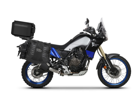 Piese moto - Set complet de genti laterale adventure SHAD TERRA TR40 si topcase din aluminiu SHAD TERRA TR55 PURE BLACK, incluzand kitul de montaj SHAD YAMAHA TENERE 700