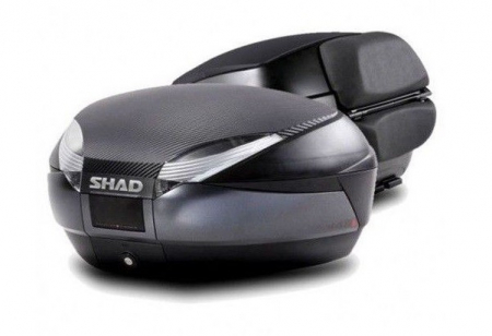 Piese moto - Top case SHAD SH48 Gri inchis with backrest, carbon cover and PREMIUN SMART lock