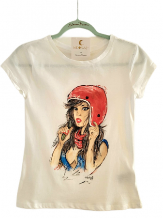 CASUAL - Tricou MOONArt Girl Red Helmet Lady