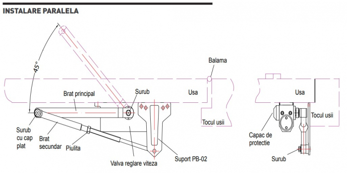 SA-5012AW-bn * Amortizor hidraulic cu brat, pentru usi de 25-45kg, maro [5]