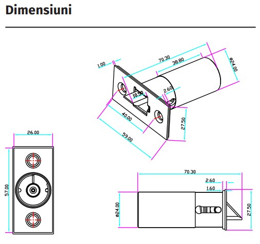 YB-80NO * Mini-bolt electric incastrabil, fail-secure [3]