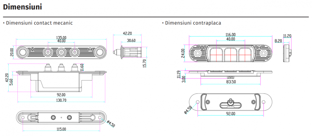 DLK-405-3 * Contact mecanic cu trei contacte pentru alimentarea incuietorilor electrice montate pe foaia de usa [3]