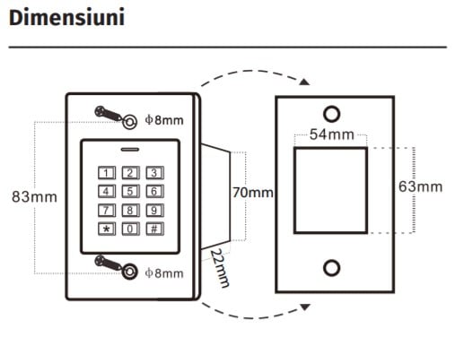 EK2 * Controler RFID stand-alone antivandal de exterior cu tastatura, incastrabil [3]