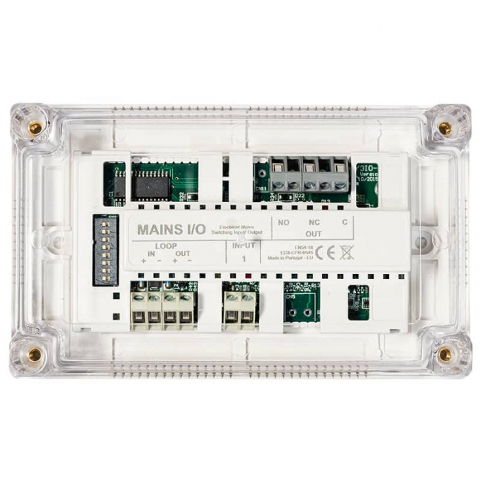 MAINS-I/O * Modul adresabil cu o intrare monitorizata si o iesire cu releu 8A 250 VAC/ 30V DC [1]