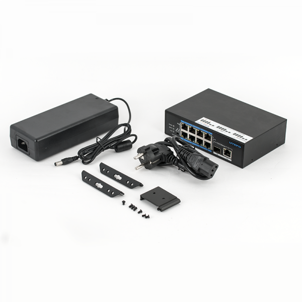 UTP7108E-POE * Switch ethernet industrial PoE+, 8 porturi 10/100Mbps Base-T downlink, 1 port 10/100/1000Mbps Base-T uplink, 1 port 1000Mbps Base-X SFP uplink [2]