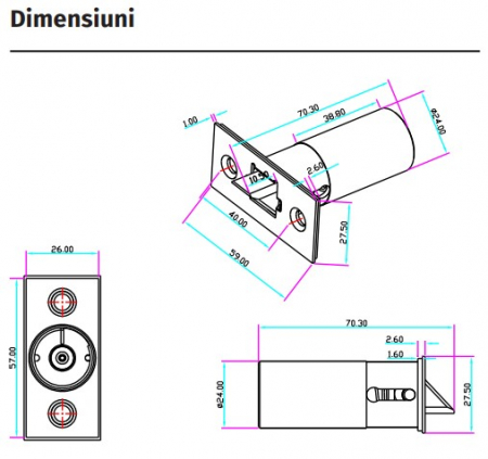 YB-80NO * Mini-bolt electric incastrabil, fail-secure [2]