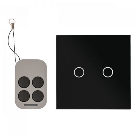 Smart Home - AJ-TSB-02-bk * Intrerupator dublu cu actionare la atingere (touch), cu 2 butoane si telecomanda RF, negru