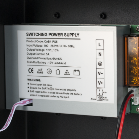 CAB4-PS5-gy * Cabinet multifunctional pentru centrale de control acces 12~14.1Vcc / 5A, backup, negru [1]