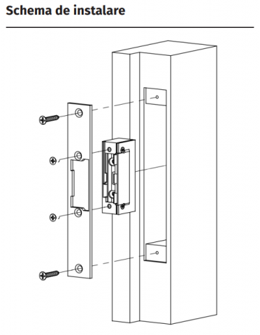 DORCAS-99-1-AbDF-TOP-DOUBLE * Yala electromecanica incastrabila, fail-secure cu memorie mecanica, de mici dimensiuni, pentru broasca cu opritor de limba despartita in doua [1]