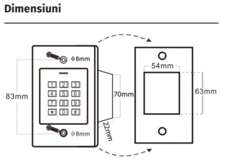 EK2 * Controler RFID stand-alone antivandal de exterior cu tastatura, incastrabil [2]