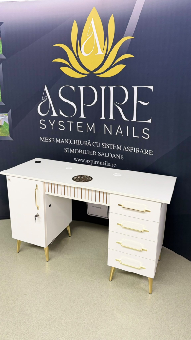 Masa profesionala de manichiura ASPIRE PRO , cu sistem de aspirare incorporat, 135cm, 105W putere, debit max 1100 mc/h [2]