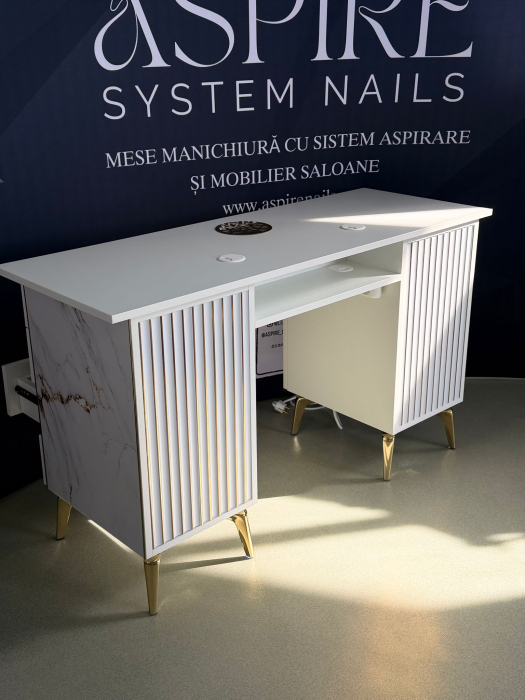 Masa profesionala de manichiura MARBLE GOLD , cu sistem de aspirare incorporat, 135cm, 105W putere, debit max 1100 mc/h [4]