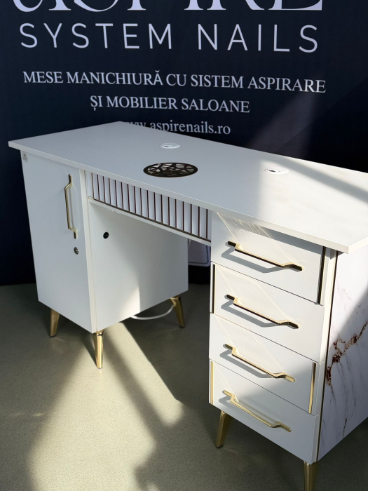 Masa profesionala de manichiura MARBLE GOLD , cu sistem de aspirare incorporat, 135cm, 105W putere, debit max 1100 mc/h [2]