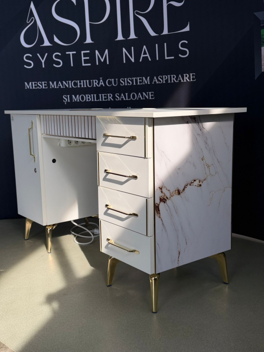 Masa profesionala de manichiura MARBLE GOLD , cu sistem de aspirare incorporat, 135cm, 105W putere, debit max 1100 mc/h [3]