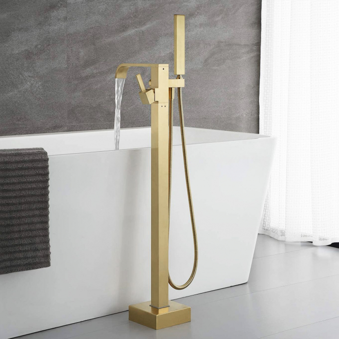 Baterie cada Feestanding Carat Gold Brush, montaj pe podea freestanding, alama, auriu [7]